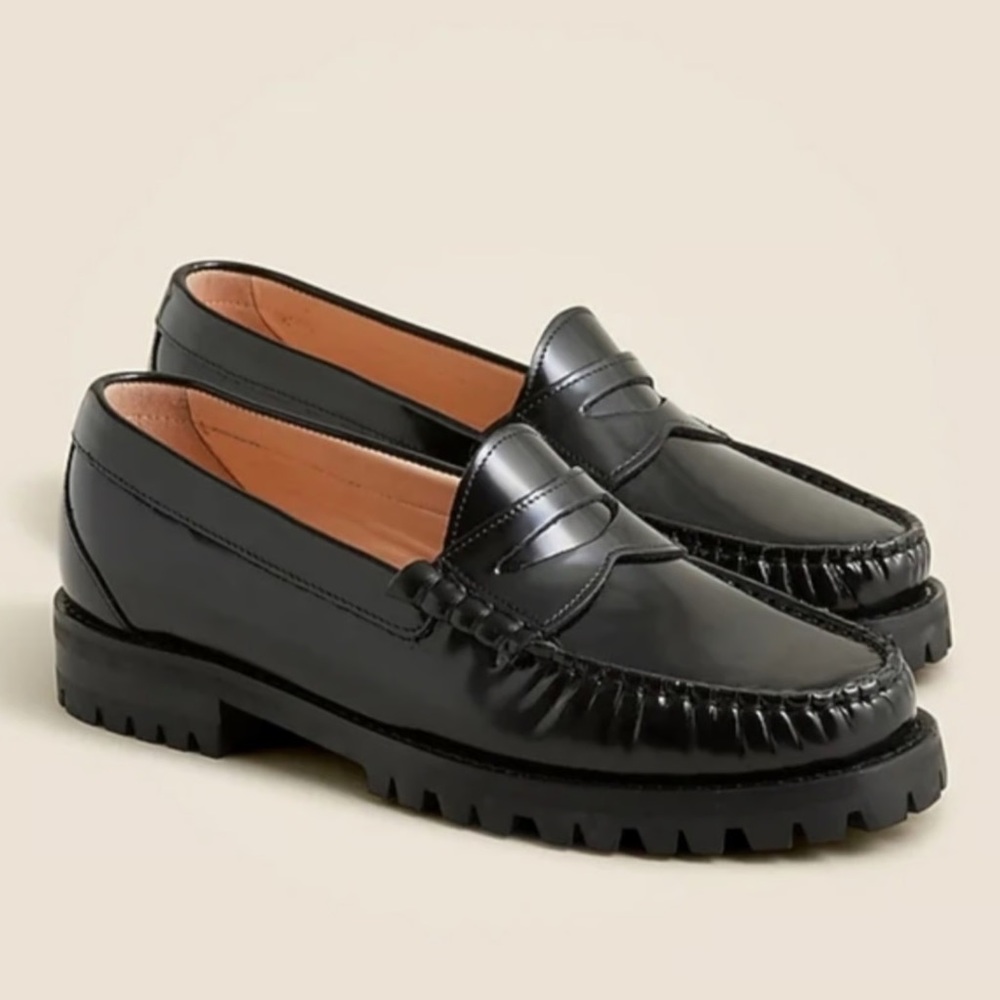 J.Crew Winona Lug-Sole Penny Loafer Spazzolato Leather